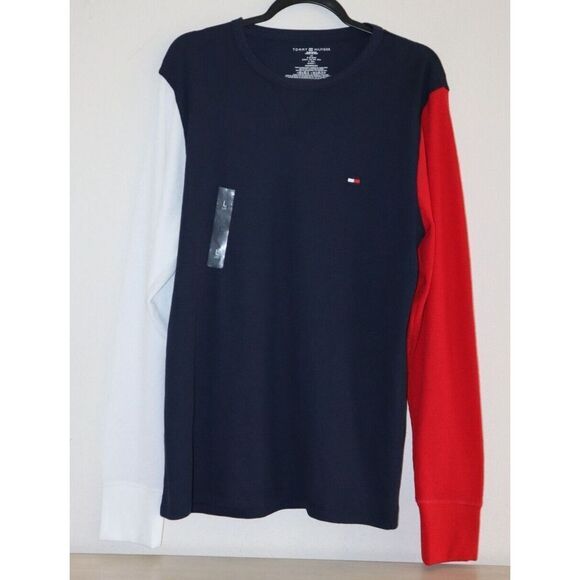 Tommy Hilfiger Men's Sz L Colorblock Waffle-Knit L/S Crewneck Sleepwear Shirt - Picture 3 of 5